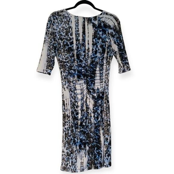 Carmen Marc Valvo Ruched Abstract Print Dress 6 - Picture 3 of 5